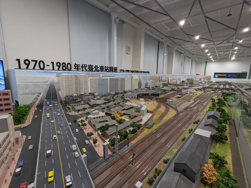 1970年代の台北駅周辺を再現した鉄道ジオラマ展示。