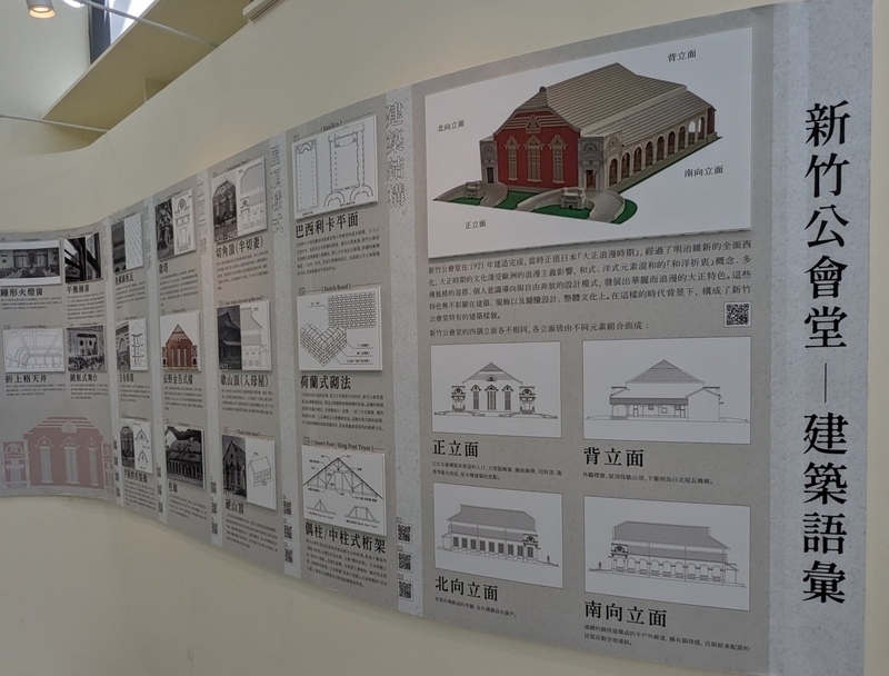 建築解説 元新竹公会堂の建築について解説する展示。