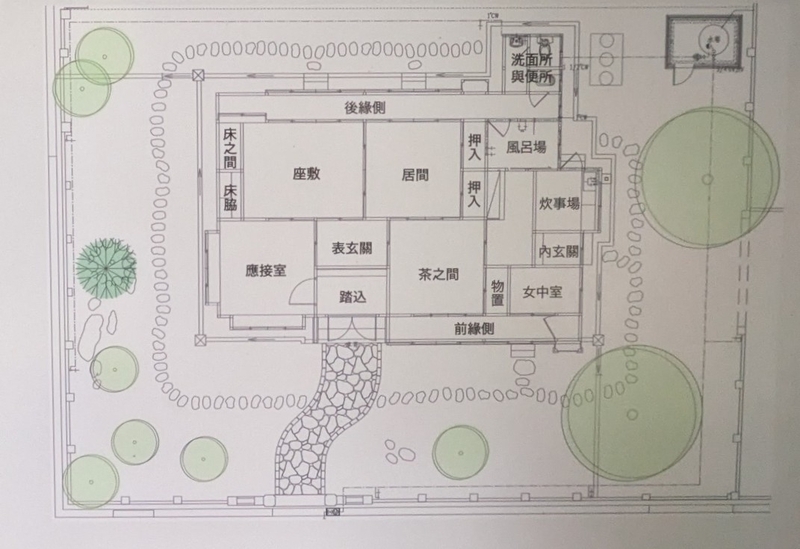 北斗郡守官舍の間取りマップ 北斗郡守官舍の建物構成を示す間取りマップを撮影した写真。